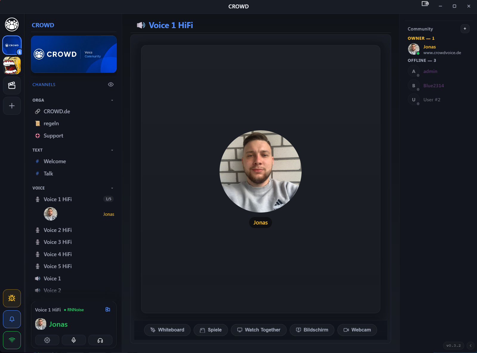 Voice-Channel mit Bildschirmfreigabe und Webcam-Tile